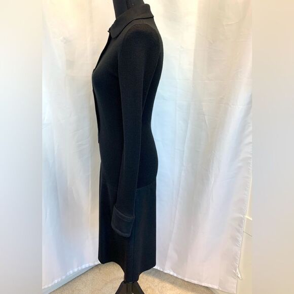 AKRIS Punto black ribbed knit long sleeve pleated wool dress Sz 4 NWOT - Picture 5 of 14